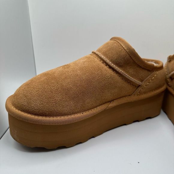 CUSHIONAIRE Women's Genuine Suede Cozy Mule Platform +Memory Foam 8 CHESTNUT - Picture 7 of 7